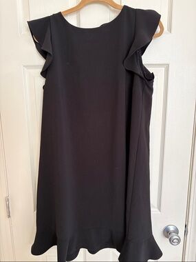 LOFT Black Ruffle-Sleeve Hem Sleeve Midi Flowy Swing Dress